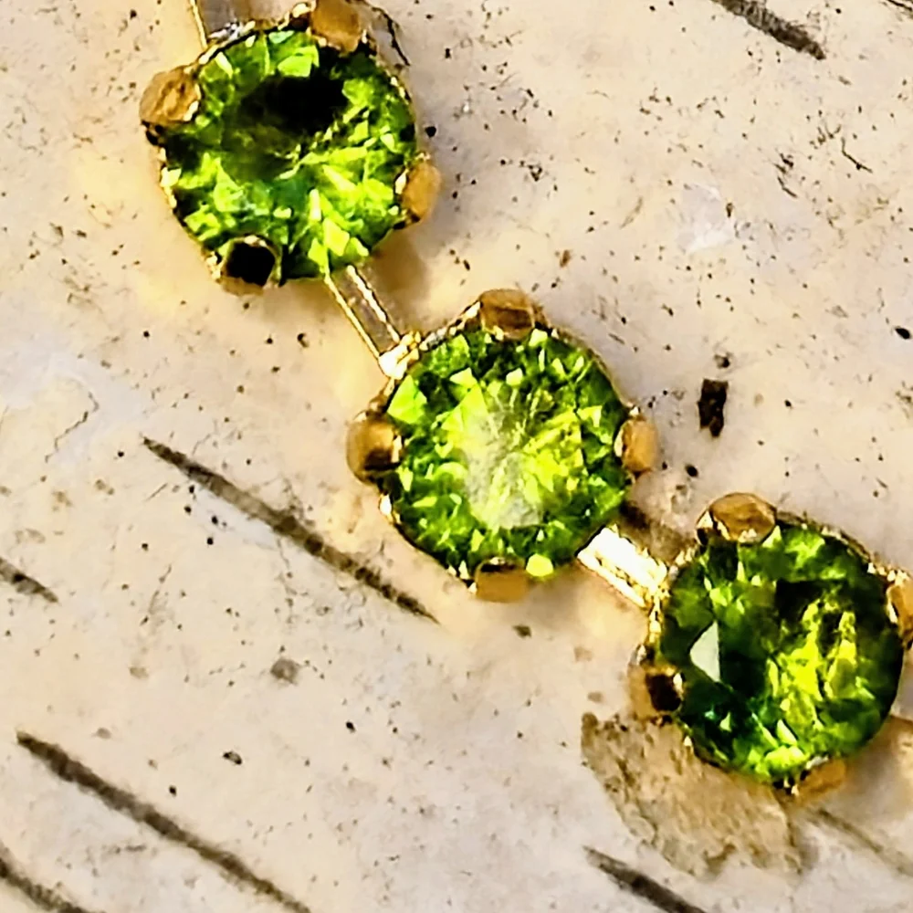 Natural Green Peridot 12.75  Total Carats In Classic Gold Plated Tennis Bracelet